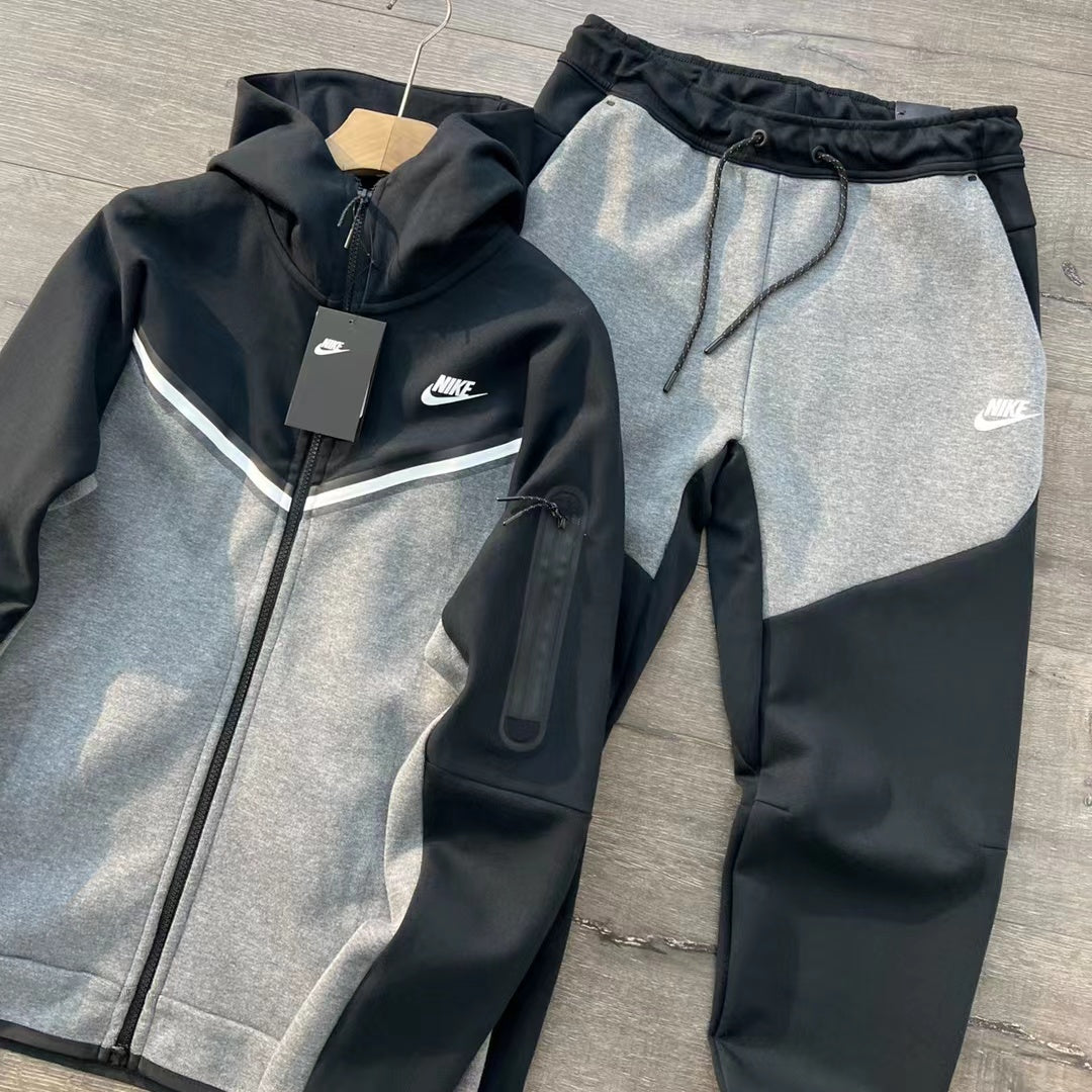 Conjunto Nike Tech Fleece Full Zip Black/Dark Grey Heather/White