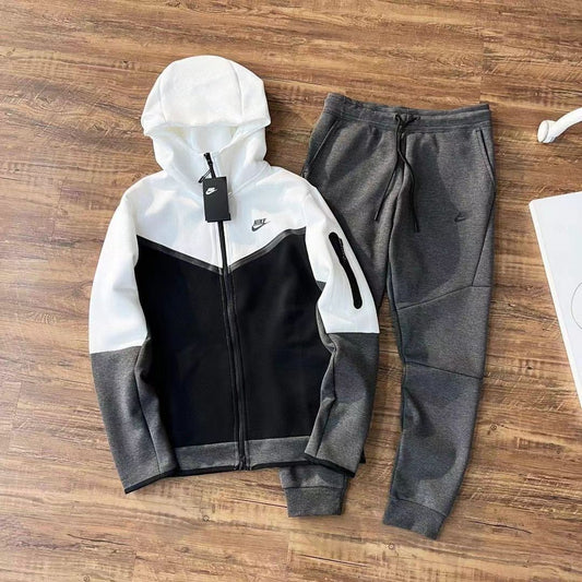 Conjunto Nike Tech Fleece Full Zip Grey/White/Black