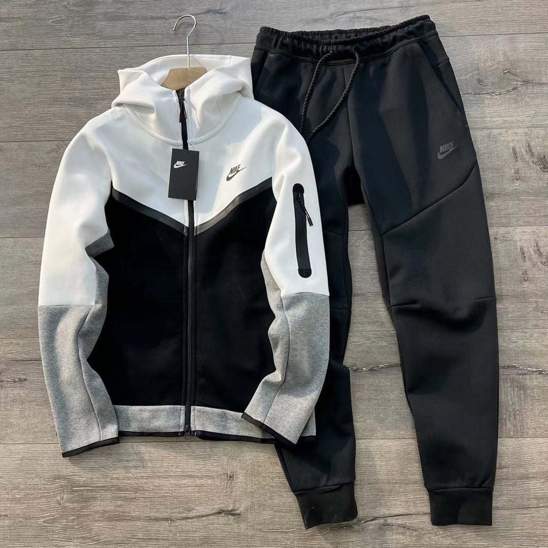 Conjunto Nike Tech Fleece Full Zip White/Black/Grey
