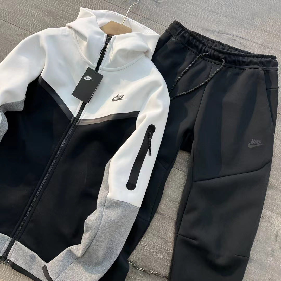 Conjunto Nike Tech Fleece Full Zip White/Black/Grey