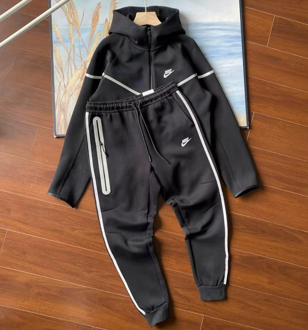 Conjunto Nike Sportswear Tech Fleece Full Zip Reflective Details Set Black/Bemis Silver