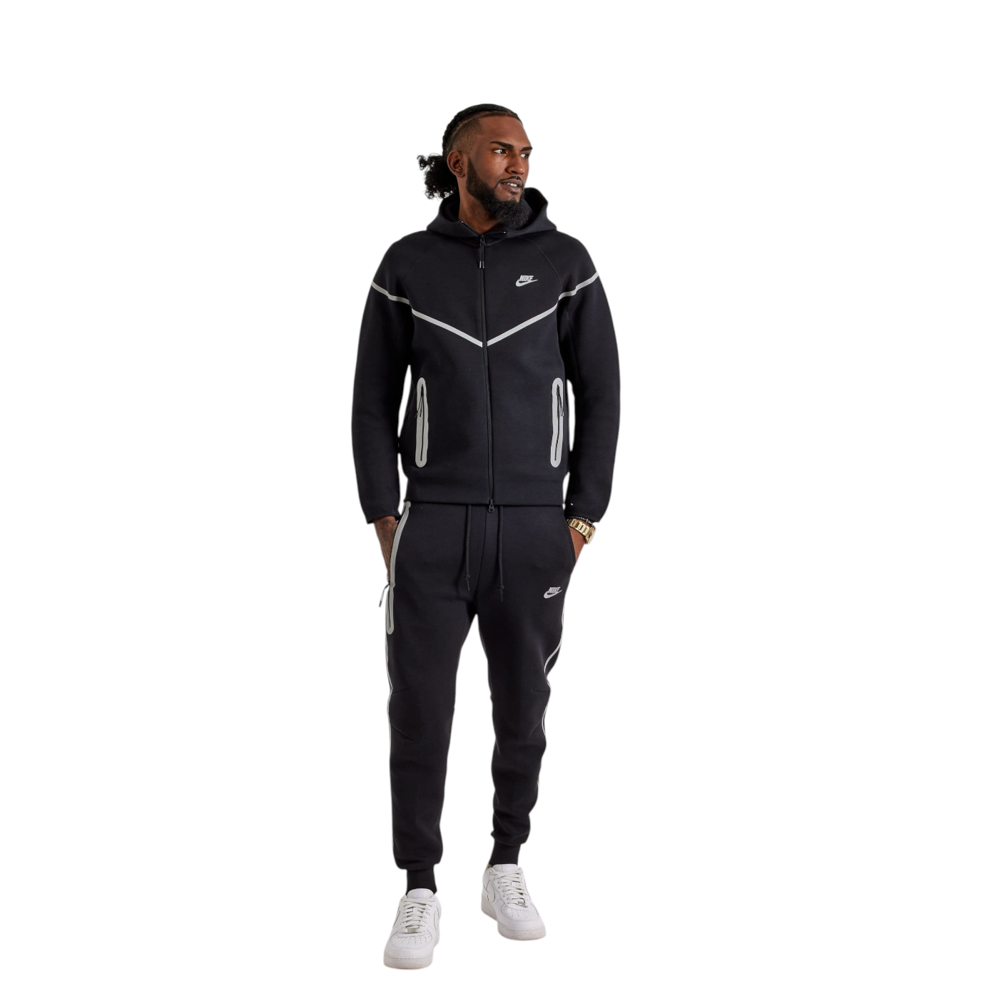 Conjunto Nike Sportswear Tech Fleece Full Zip Reflective Details Set Black/Bemis Silver