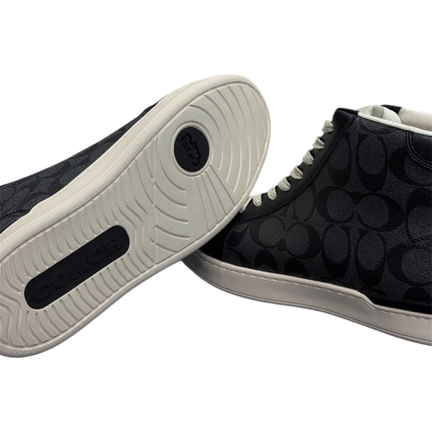 Coach Outlet Clip High Top "Black and Gray Signature Canvas Print"