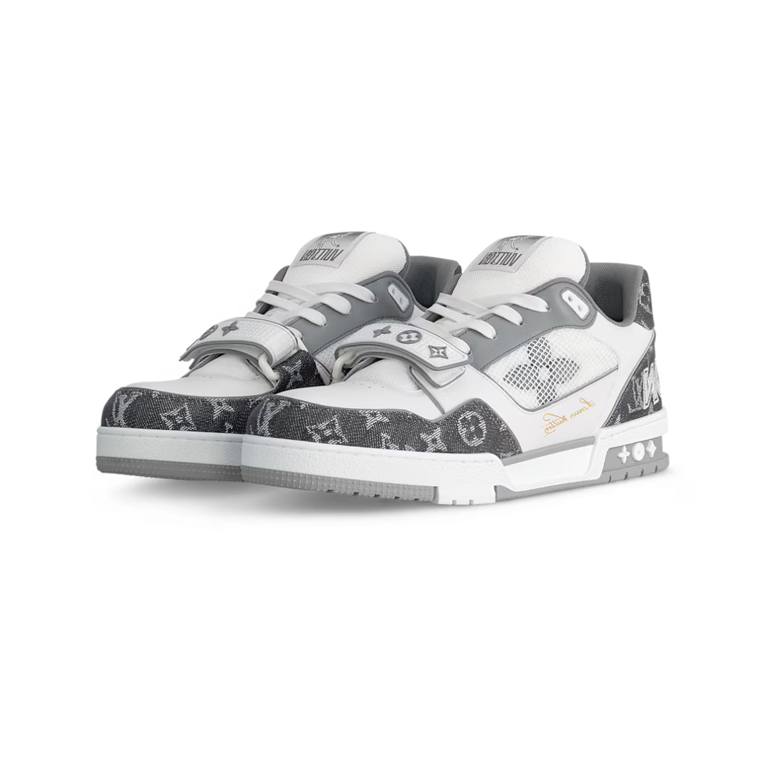 Louis Vuitton LV Trainer  "White and Grey Monogram Denim" Velcro Strap