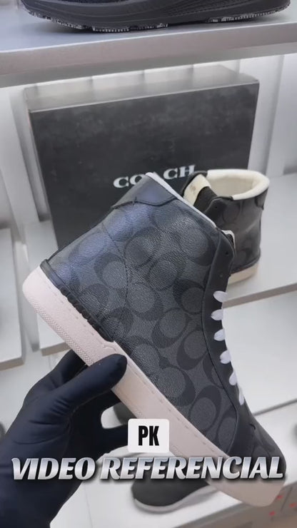 Coach Outlet Clip High Top "Black and Gray Signature Canvas Print"