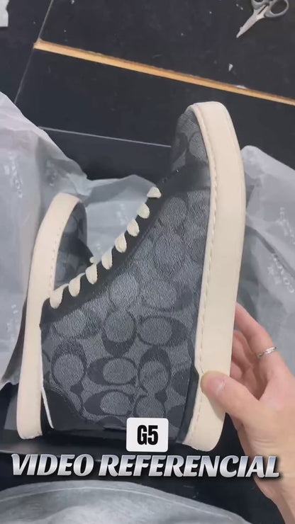 Coach Outlet Clip High Top "Black and Gray Signature Canvas Print"